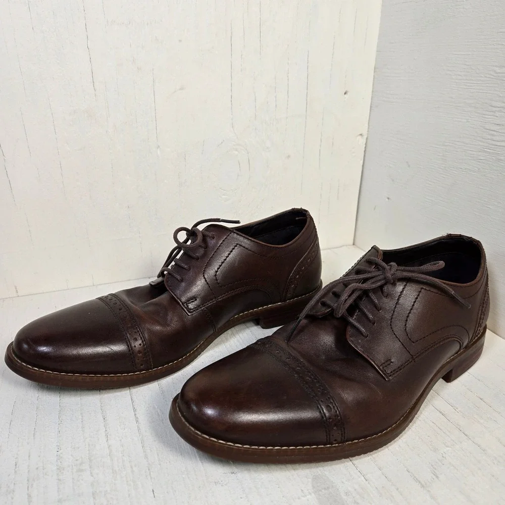 Rockport Walkability Mens Brown Leather Cap Toe Brogue Oxford Dress Shoes Size 8